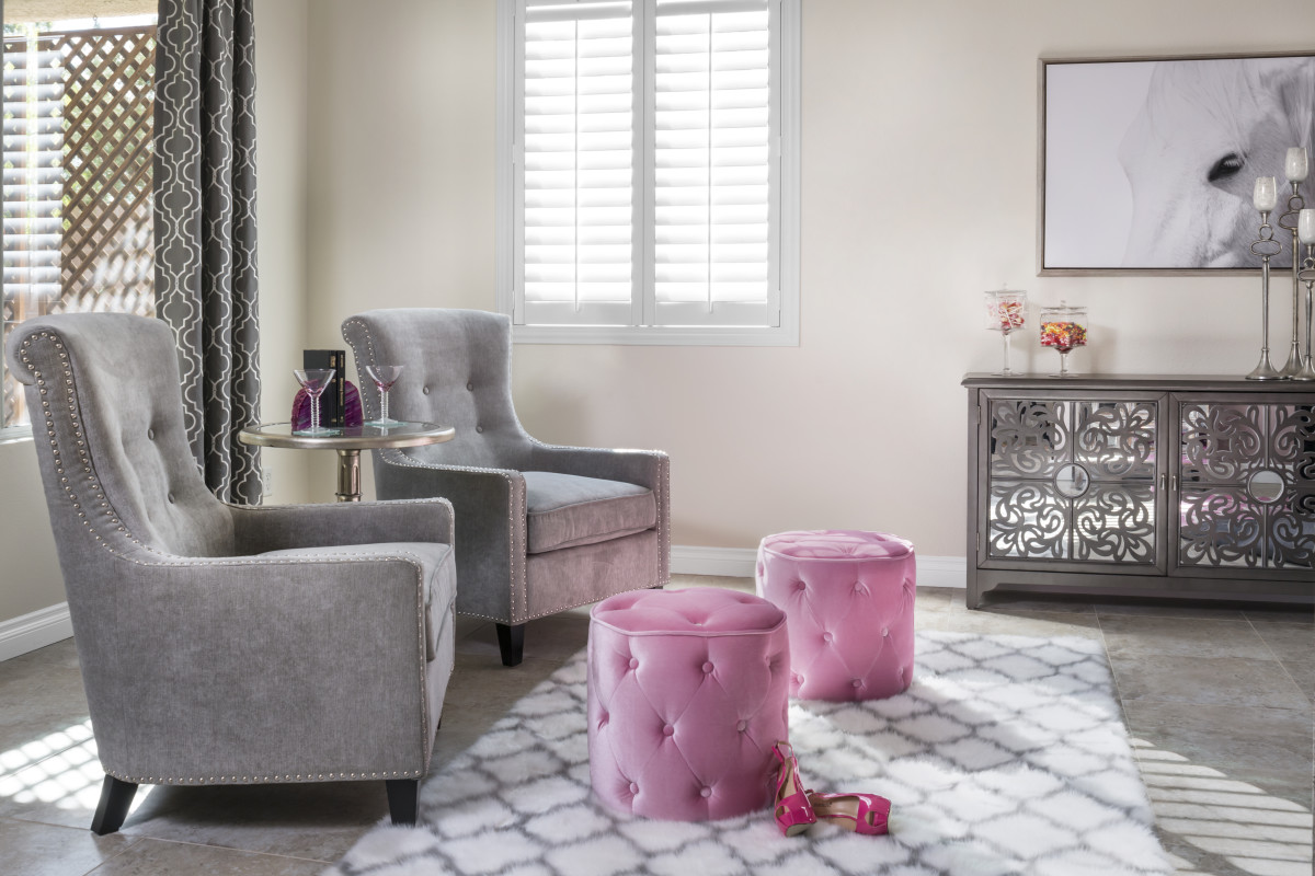 Fort Lauderdale pink living room with shutters